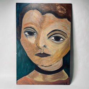 12" X 18" Original Painting Board Portrait of Woman Abstract Modern Signed LC ?